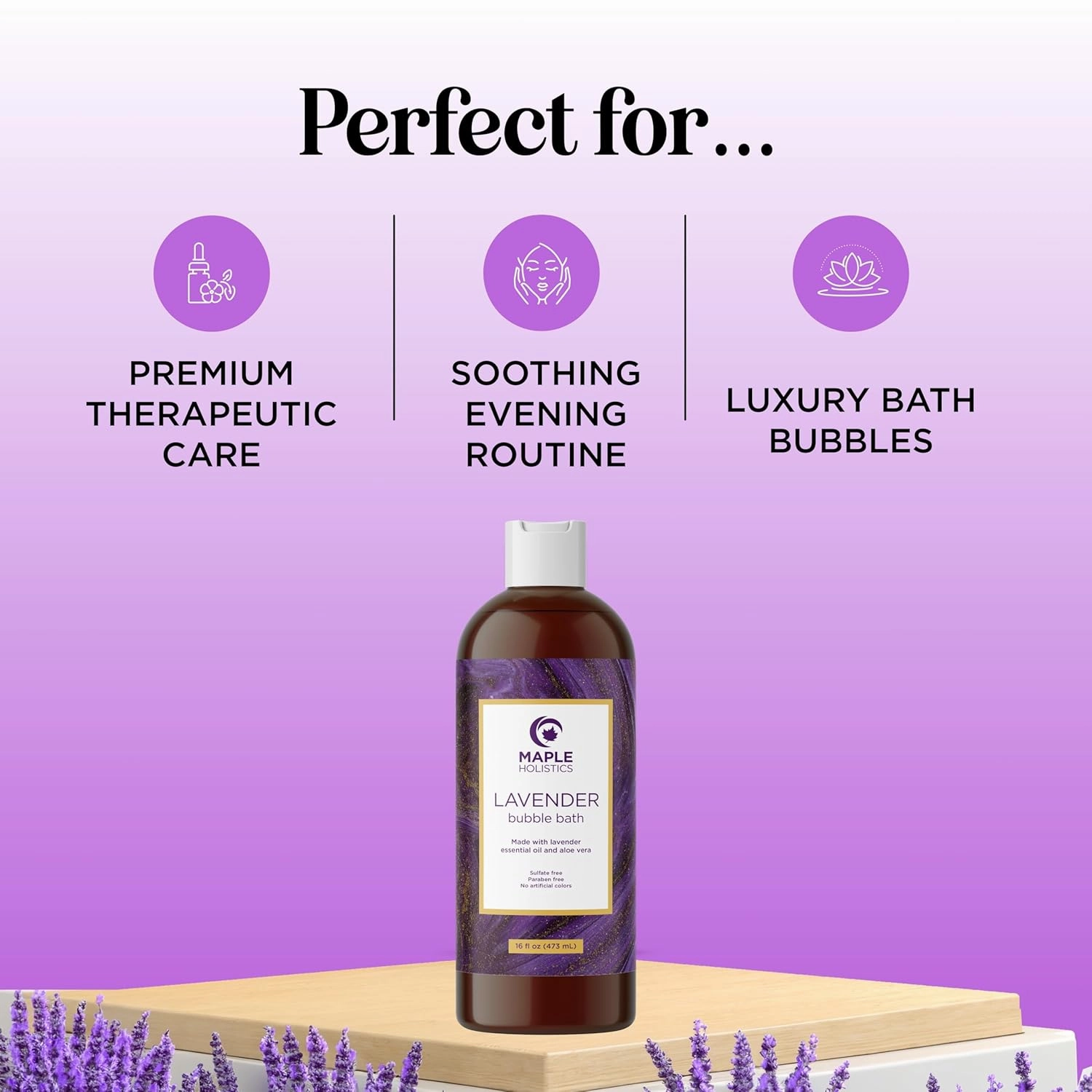 Bubble Bath for Women, Men and Teens - Lavender Hybrid, Gentle, and Safe for Sensitive Skin - With Vitamin E and Aloe Vera, 16 oz.