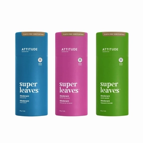 Bundle of ATTITUDE 3 Plastic-Free Deodorants, EWG Verified, Aluminum-Free, Dermatologically Tested, Plant and Mineral-Based, Vegan, 3 Ounces, Unscented   White Tea Leaves   Olive Leaves
