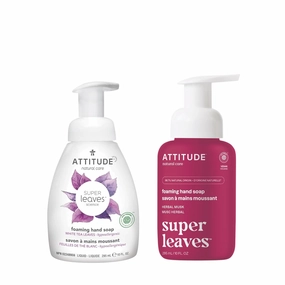 Bundle of ATTITUDE Foaming Hand Soap, Plant and Mineral-Based Ingredients, Vegan and Cruelty-free Personal Care Products, Herbal Musk, 10 Fl Oz   White Tea Leaves, 10 Fl Oz