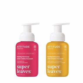 Bundle of ATTITUDE Foaming Hand Soap, Plant and Mineral-Based Ingredients, Vegan and Cruelty-free Personal Care Products, Pink Grapefruit, 10 Fl Oz   Lemon Leaves, 10 Fl Oz