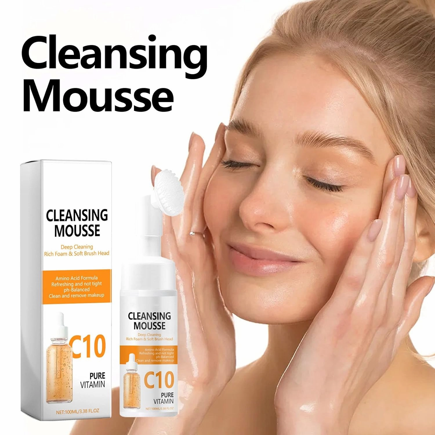 C10 Cleansing Mousse, Facial Cleansing Mousse, Foaming Face Wash with Silicone Brush, C10 Vitamin Face Wash for Gently Cleaning Pores, Daily Uninstallation, Deep Cleaning & Moisturizing (2)