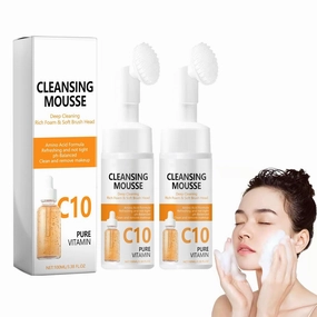C10 Cleansing Mousse, Facial Cleansing Mousse, Foaming Face Wash with Silicone Brush, C10 Vitamin Face Wash for Gently Cleaning Pores, Daily Uninstallation, Deep Cleaning & Moisturizing (2)