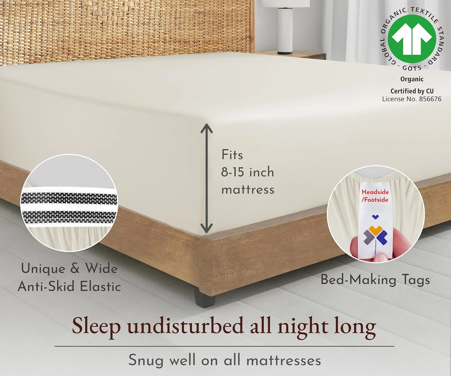 California Design Den 100% Organic Cotton King Fitted Sheet Only, Percale, Deep Pocket, Lightweight, Snug-Fit, All Around Elastic, 1 Pc Deep King Size Fitted Sheet (Creamy Ivory)