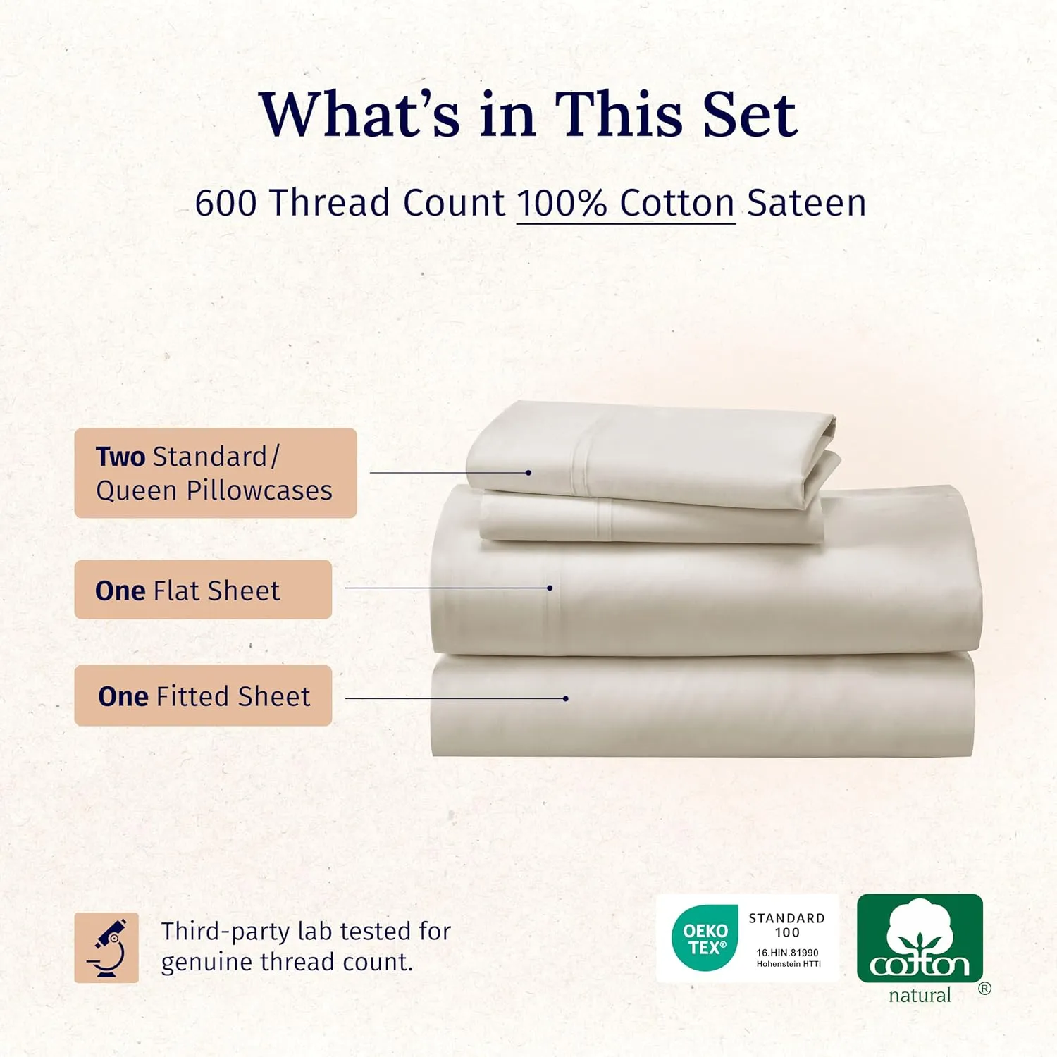 California Design Den - Luxury Full Size Sheet Set - 100% Cotton, 600 Thread Count Deep Pocket Full Size Bed Sheets, Cooling Hotel-Quality Sheets with Sateen Weave - Creamy Ivory