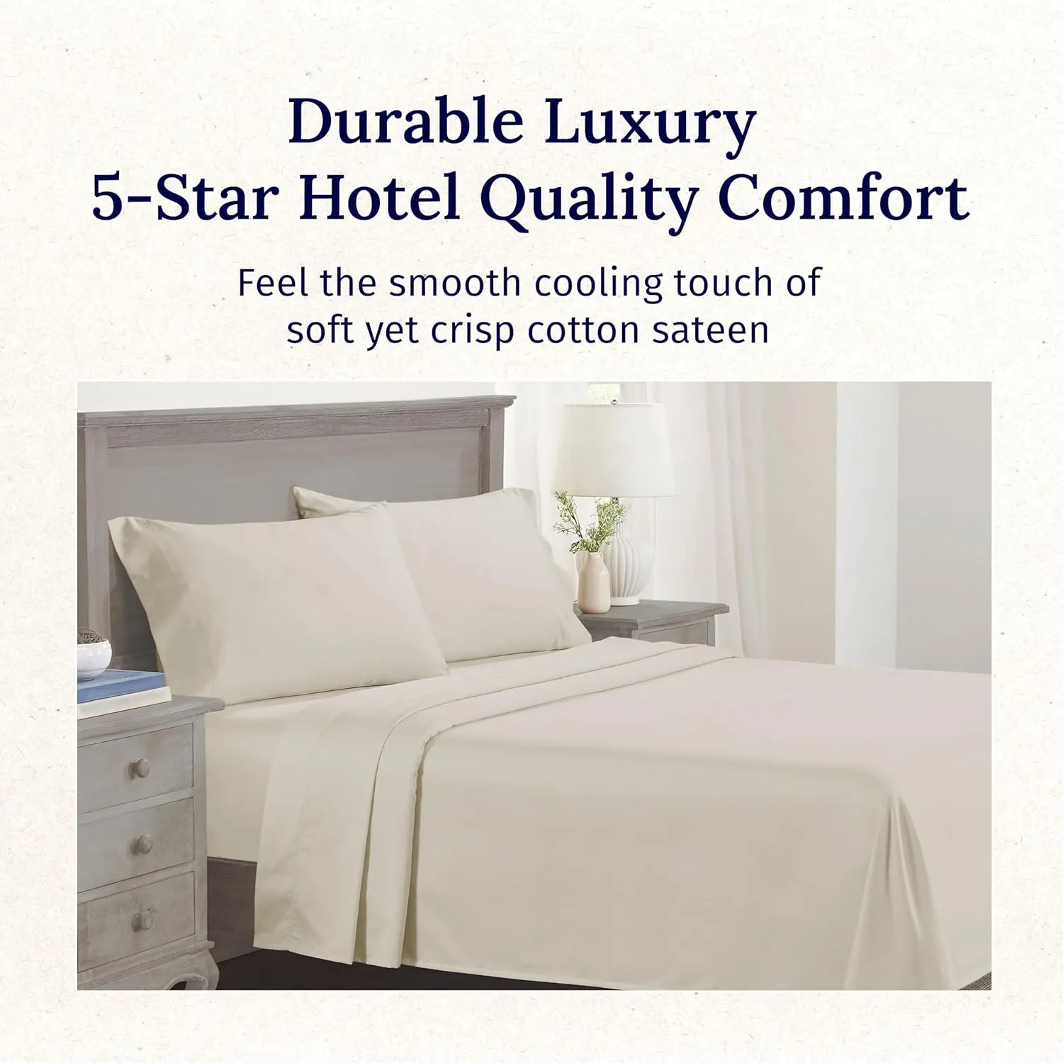 California Design Den - Luxury Full Size Sheet Set - 100% Cotton, 600 Thread Count Deep Pocket Full Size Bed Sheets, Cooling Hotel-Quality Sheets with Sateen Weave - Creamy Ivory