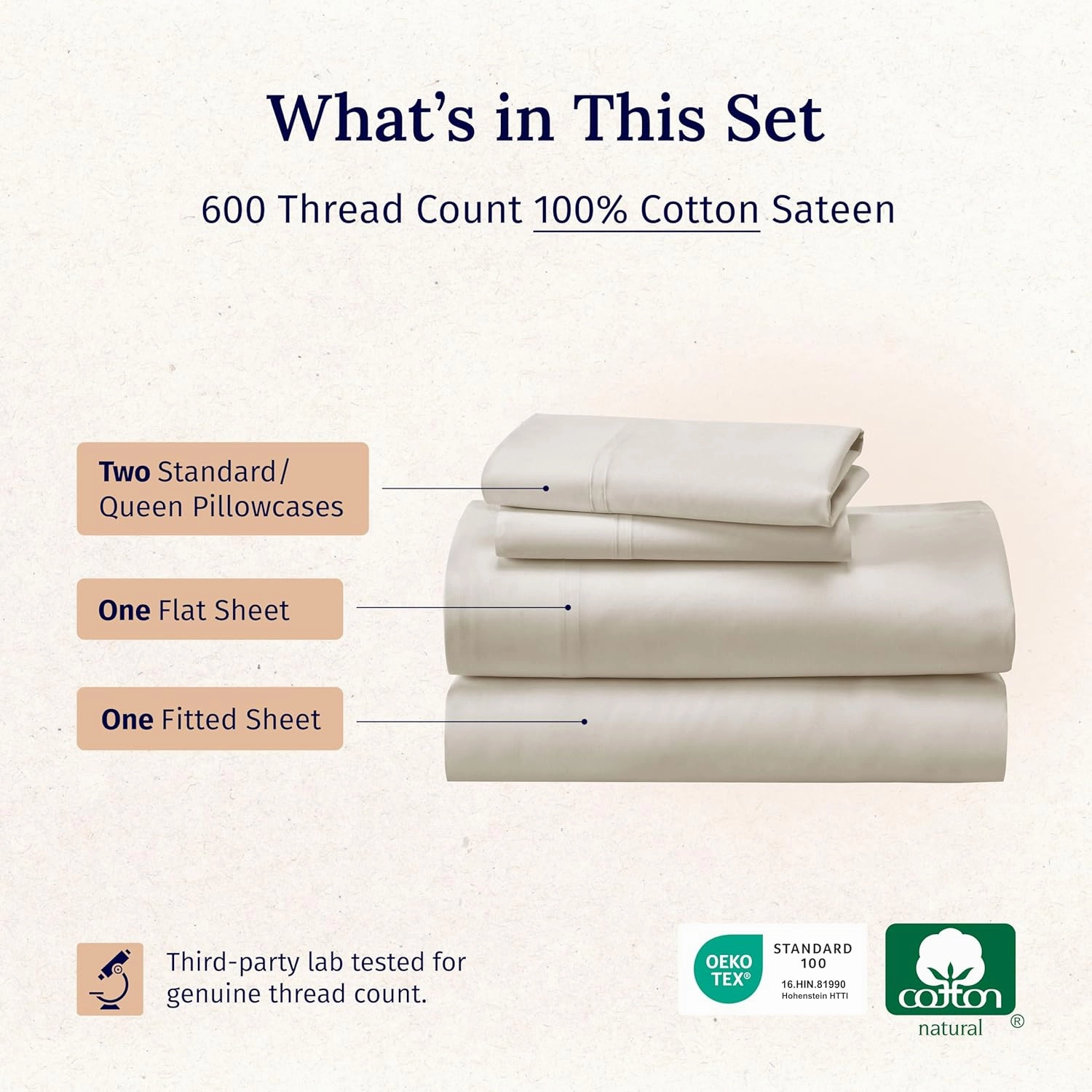 California Design Den Queen Size Sheet Set - Luxury 600 Thread Count Sateen, 100% Cotton Sheets, Deep Pockets with All Around Elastic for a Snug Fit, Hotel Quality Bedding Set - Creamy Ivory