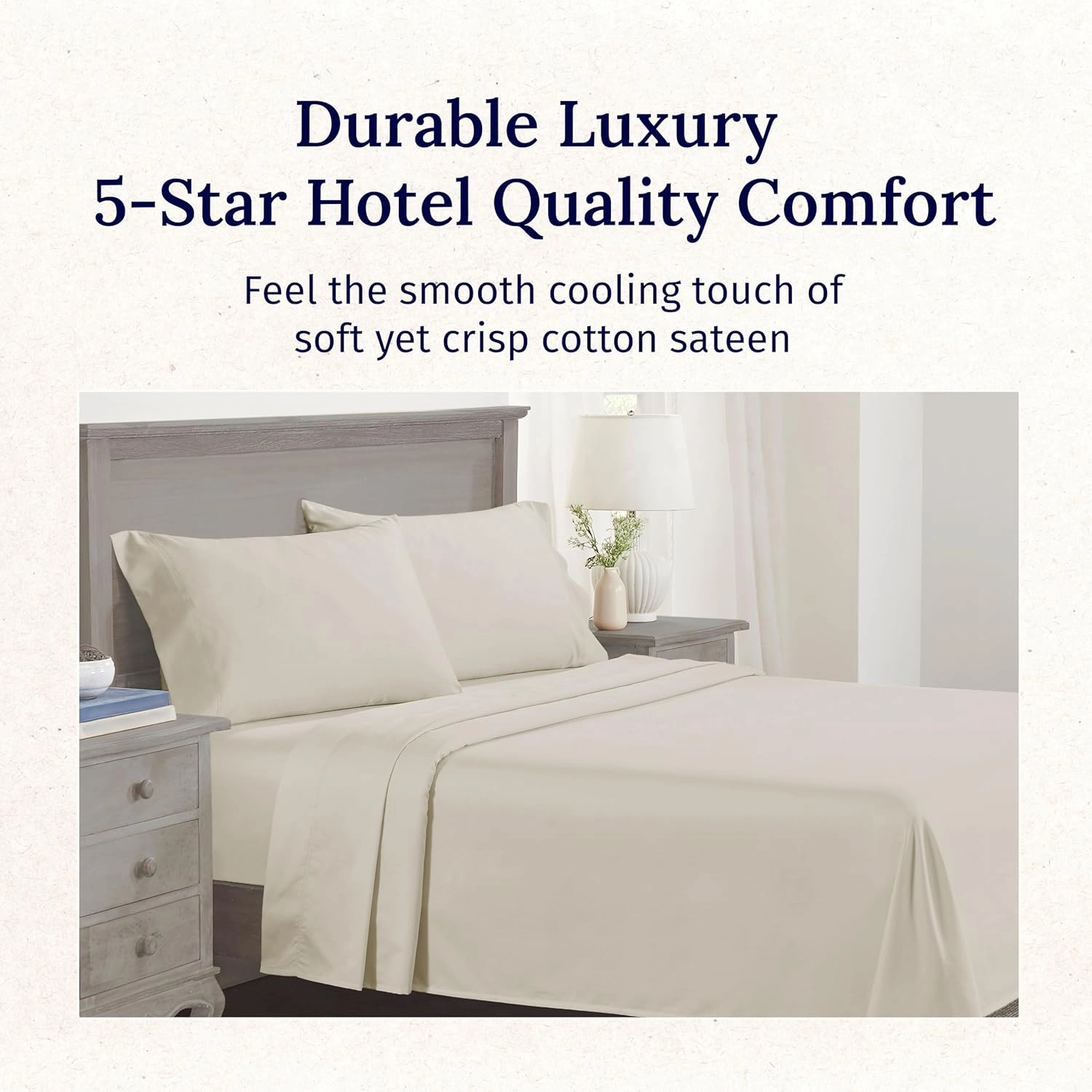 California Design Den Queen Size Sheet Set - Luxury 600 Thread Count Sateen, 100% Cotton Sheets, Deep Pockets with All Around Elastic for a Snug Fit, Hotel Quality Bedding Set - Creamy Ivory