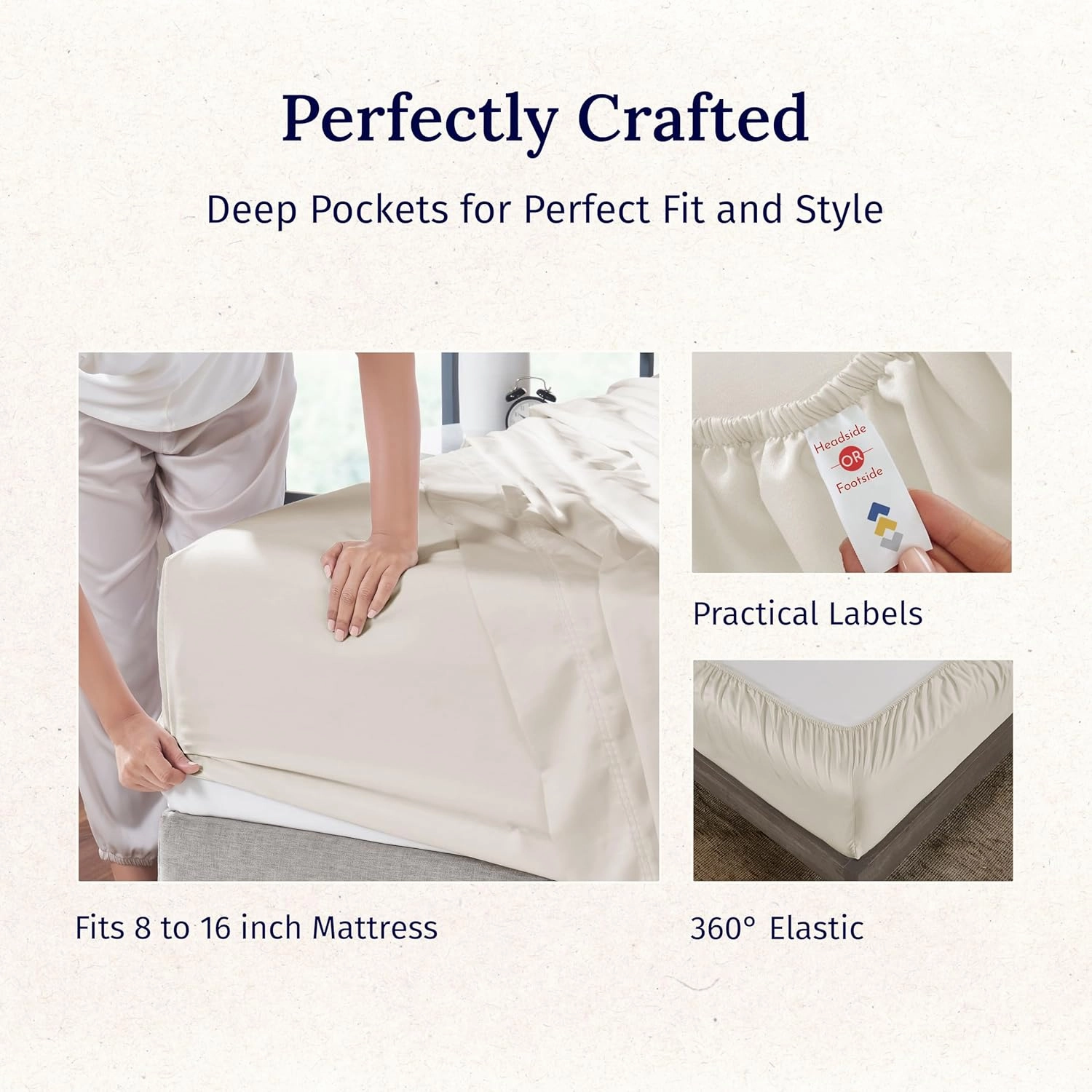 California Design Den Queen Size Sheet Set - Luxury 600 Thread Count Sateen, 100% Cotton Sheets, Deep Pockets with All Around Elastic for a Snug Fit, Hotel Quality Bedding Set - Creamy Ivory