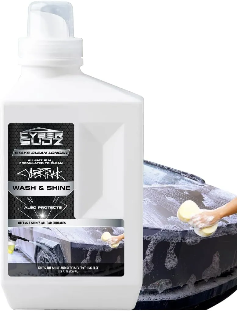 Car Wash & Shine, Soap Formulated for Tesla CyberTruck Stainless Steel Cleaning, Removes Fingerprints, Bird Droppings, Streak-Free Finish | Highly Concentrated. Made in USA. 33.8 Fl. Oz.