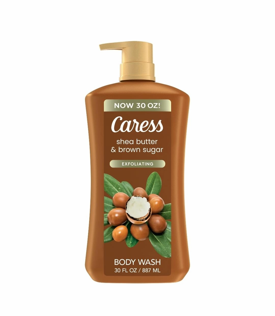 Caress Shea Butter & Brown Sugar Body Wash – 30 fl oz | Deep Hydration & Gentle Exfoliation for Radiant Skin | Indulgent Scent | Daily Moisturizing Cleanser