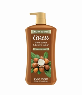 Caress Shea Butter & Brown Sugar Body Wash – 30 fl oz | Deep Hydration & Gentle Exfoliation for Radiant Skin | Indulgent Scent | Daily Moisturizing Cleanser