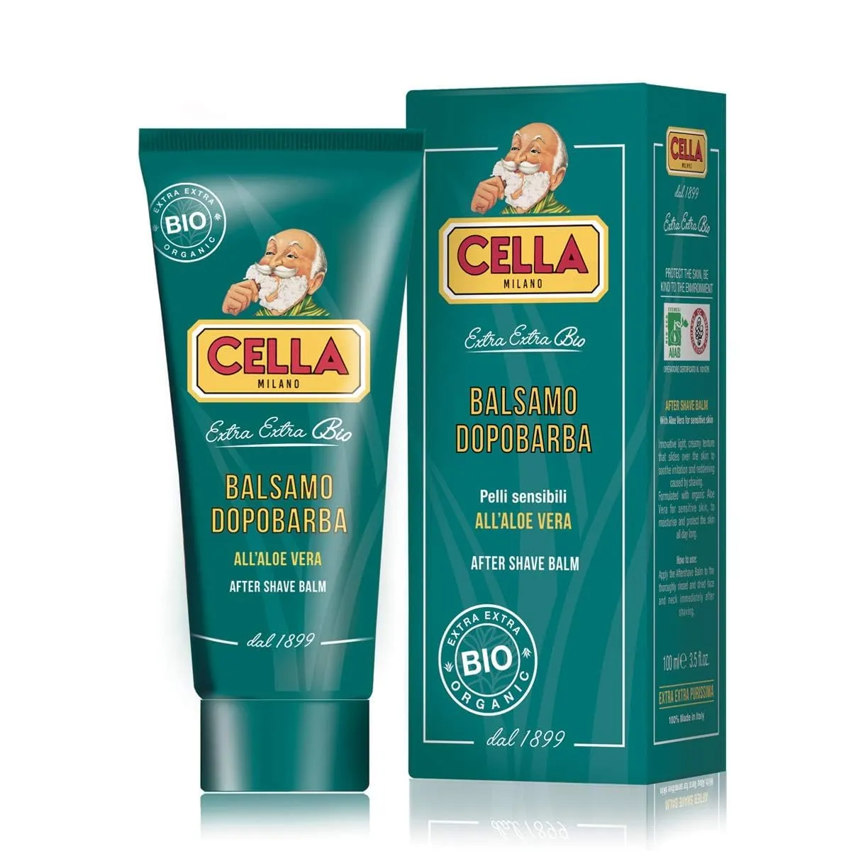 CELLA MILANO, Organic Aftershave Balm with Aloe Vera, Soothes & Moisturizes, 100 ml, Made in Italy