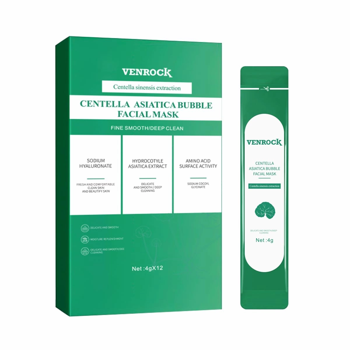 Centella Asiatica Bubble Facial Mask, Remove Black and Control Oil,Self-Foaming Deep Cleansing, 4g x 12 Packets