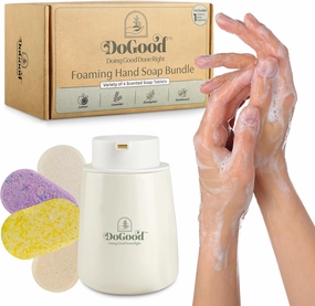 Ceramic Foaming Soap Dispenser & Foaming Hand Soap Refills - Sustainability Starter Bundle Includes 350ml White Ceramic Foam Soap Dispenser with 4 Variety Scented Foam Soap Refill Tablets