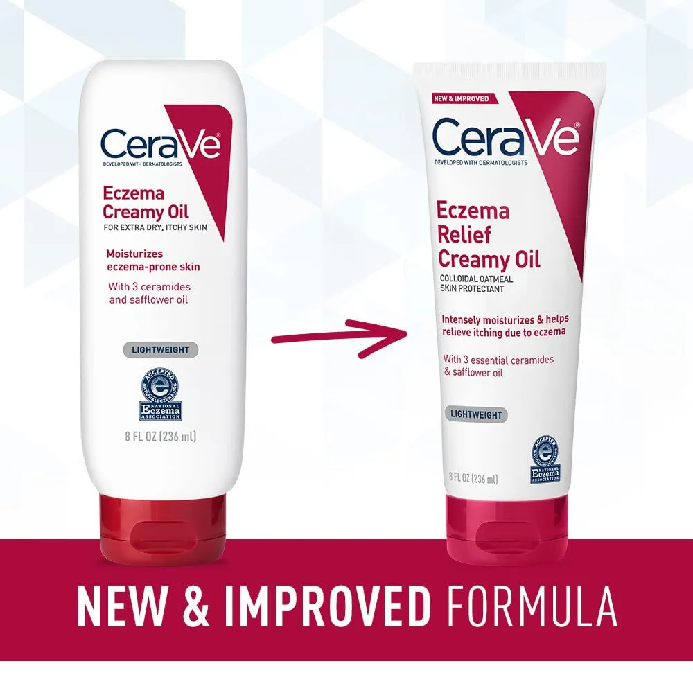 CeraVe Eczema Relief Creamy Body Oil, Eczema Calming Cream With Colloidal Oatmeal & Safflower Oil For Dry Skin & Itchy Skin Relief, Steroid Free & Paraben Free, 8 Ounce