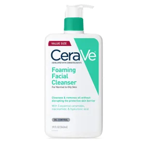 CeraVe Foaming Facial Cleanser, Daily Face Wash for Oily Skin, Hyaluronic Acid   Ceramides   Niacinamide, Fragrance Free & Paraben Free, Non-Drying Oil Control Face Wash, 19 Fluid Ounce