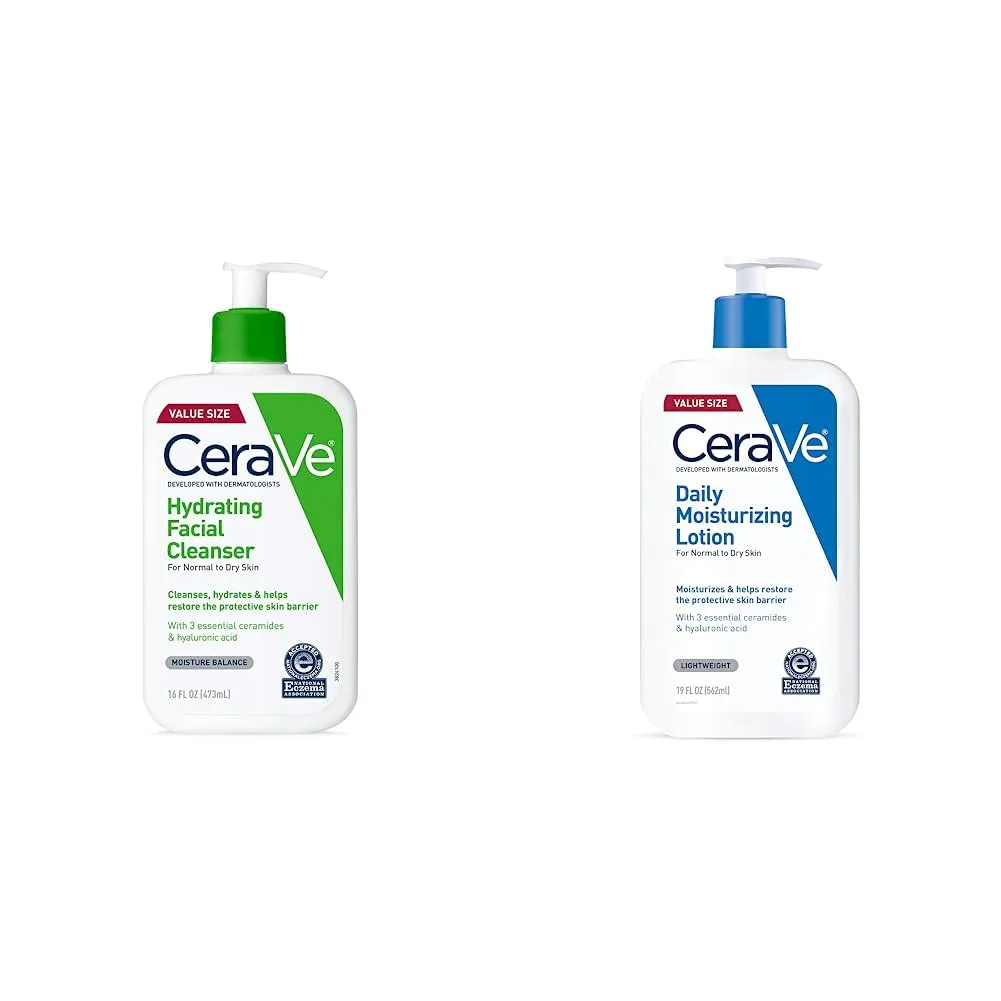 CeraVe Hydrating Facial Cleanser   Daily Moisturizing Lotion Bundle | Non-Foaming Face Wash with Hyaluronic Acid and 3 Essential Ceramides | Fragrance Free Body and Facial Moisturizer