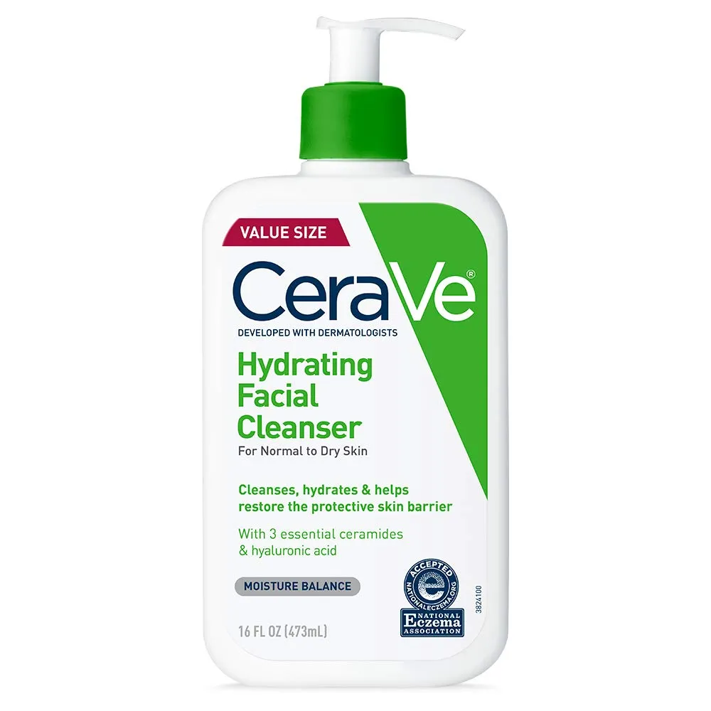 CeraVe Hydrating Facial Cleanser, Moisturizing Face Wash For Dry Skin, Hyaluronic Acid   Ceramides   Glycerin, Hydrating Cleanser For Normal To Dry Skin, National Eczema Association Certified