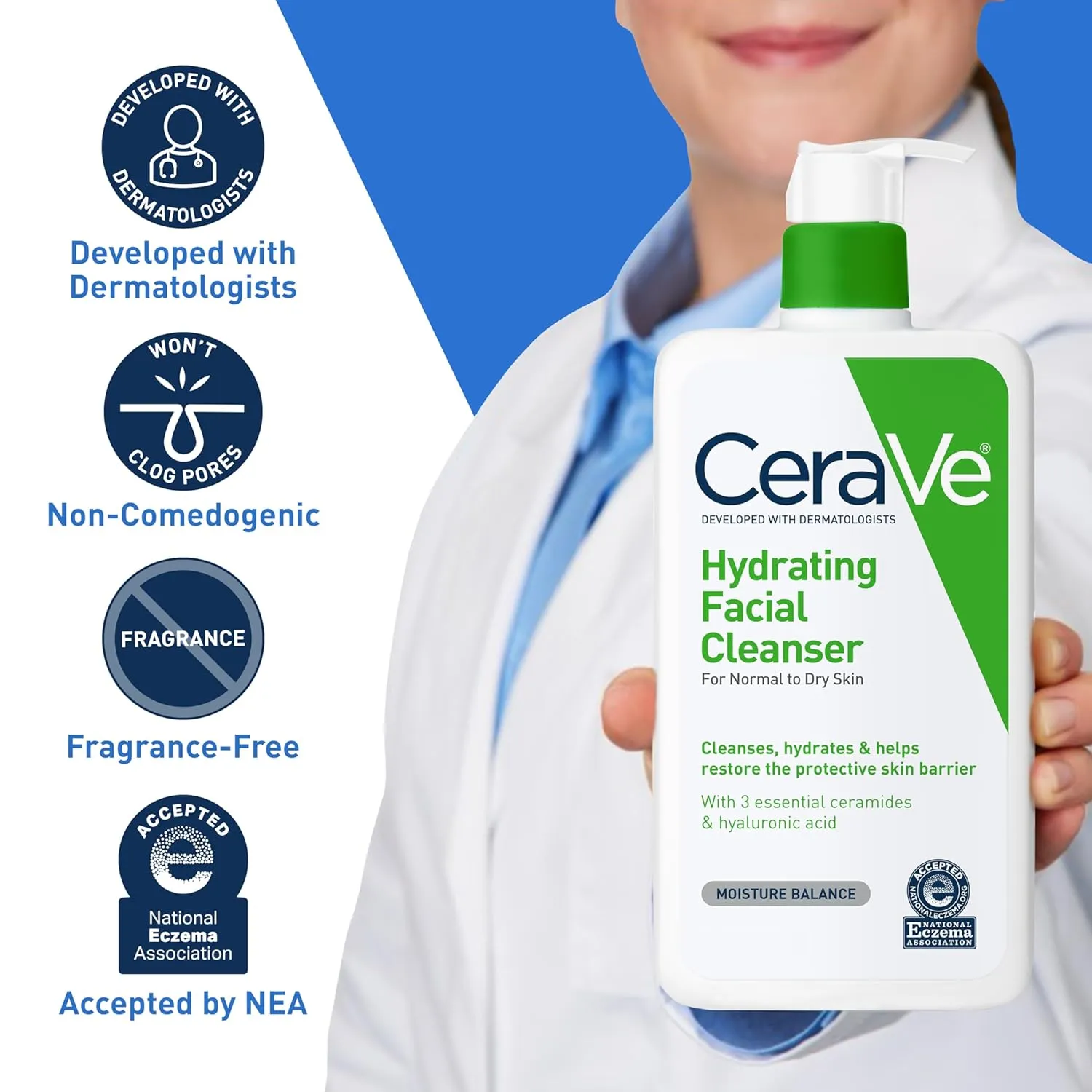 CeraVe Hydrating Facial Cleanser, Moisturizing Face Wash For Dry Skin, Hyaluronic Acid   Ceramides   Glycerin, Hydrating Cleanser For Normal To Dry Skin, National Eczema Association Certified