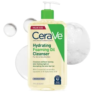 CeraVe Hydrating Foaming Oil Cleanser, Moisturizing Oil Cleanser for Face & Body, Squalane Oil   Hyaluronic Acid   Ceramides, For Dry to Very Dry Skin, Fragrance Free & Residue Free, 19 FL Oz