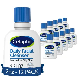 Cetaphil Face Wash, Travel Size Toiletries, Daily Facial Cleanser for Sensitive, Combination to Oily Skin, 2 oz 12 Pack, Gentle Foaming, Soap Free, Hypoallergenic