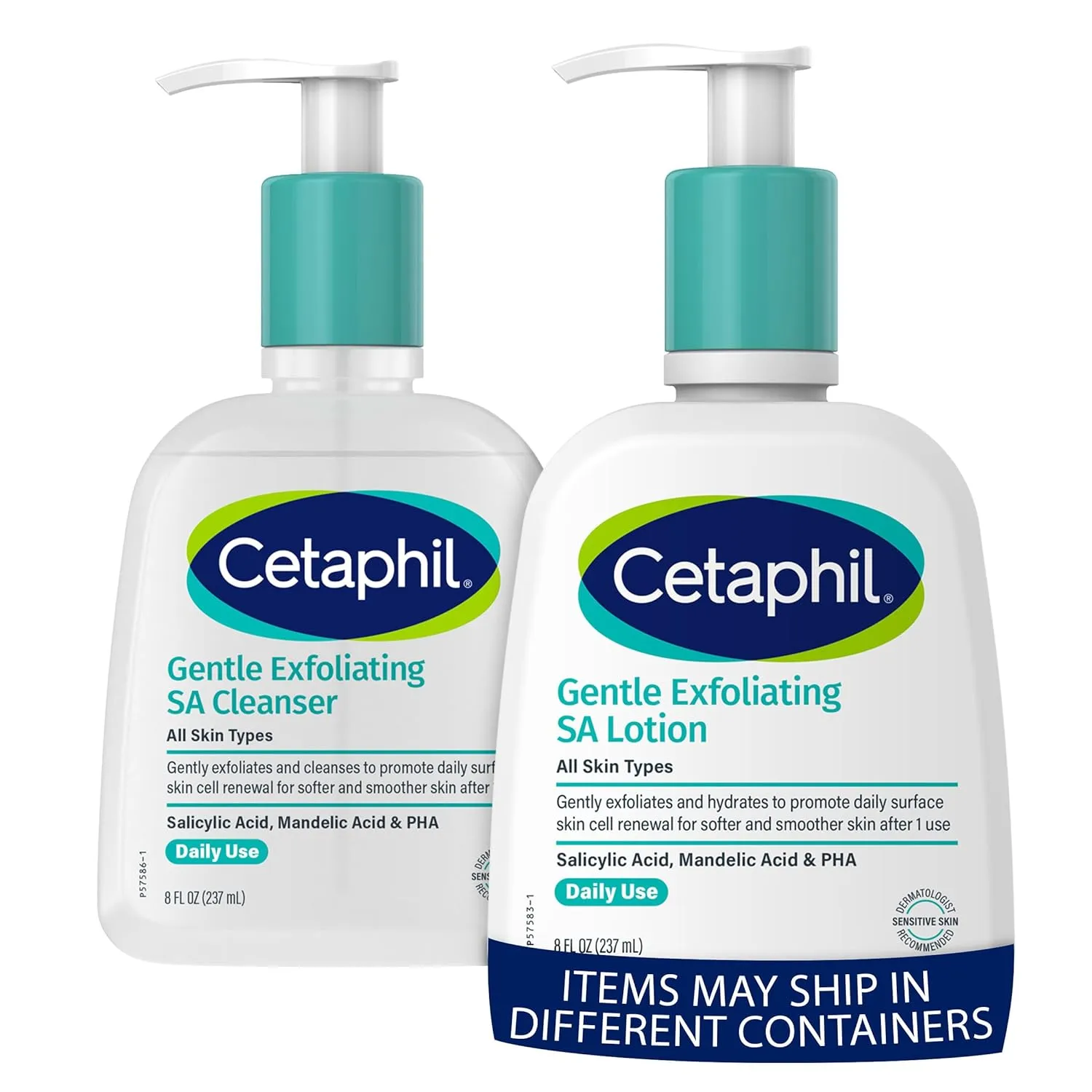 Cetaphil Gentle Exfoliating SA Cleanser, Foaming Gel Cleanser   Gentle Exfoliating SA Lotion Bundle, Salicylic Acid, Gently Exfoliates, Lightweight Moisturizer, 8 Oz Pump Bottles