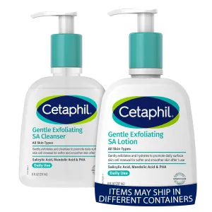 Cetaphil Gentle Exfoliating SA Cleanser, Foaming Gel Cleanser   Gentle Exfoliating SA Lotion Bundle, Salicylic Acid, Gently Exfoliates, Lightweight Moisturizer, 8 Oz Pump Bottles