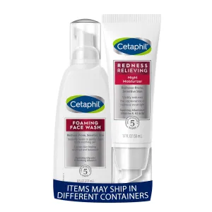 Cetaphil Redness Relieving Night Moisturizer, 1.7 Ounce with Redness Control Daily Foaming Face Wash, 8.0 Fluid Ounce