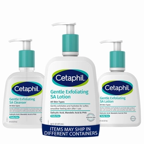 Cetaphil Gentle Exfoliating SA Cleanser, Foaming Gel Cleanser, 8 Oz Pump Bottle, Salicylic Acid   Gentle Exfoliating SA Lotion, Lightweight Moisturizer, 8 Oz & 16 Oz Pump Bottles, Bundle