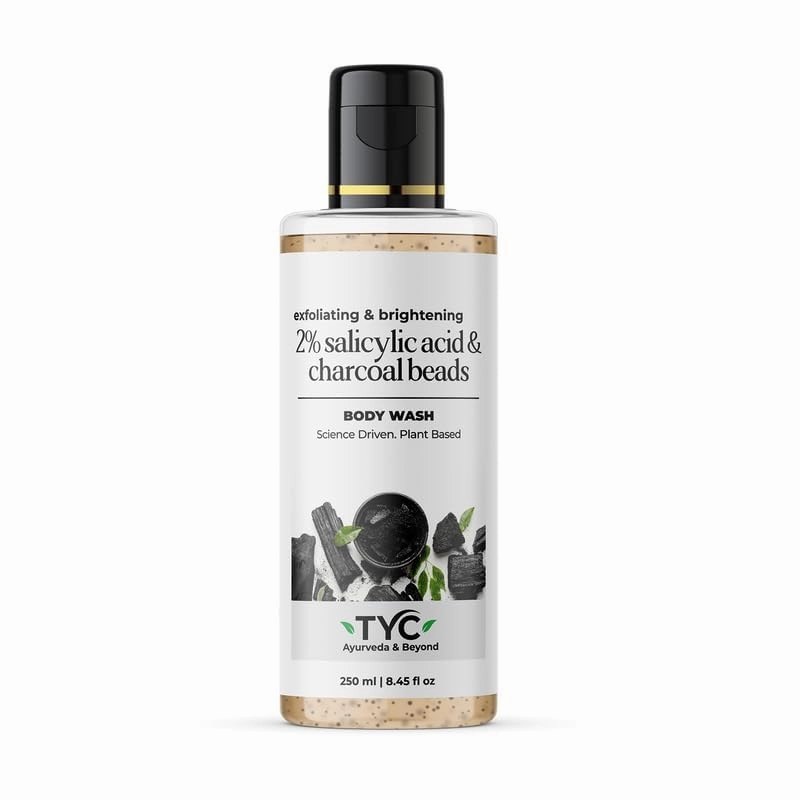 Charcoal Body Wash for Exfoliating And Skin Brightening With 2% Salicylic Acid And Charcoal Beads,Vegan - 250 ml (Pack of 1)