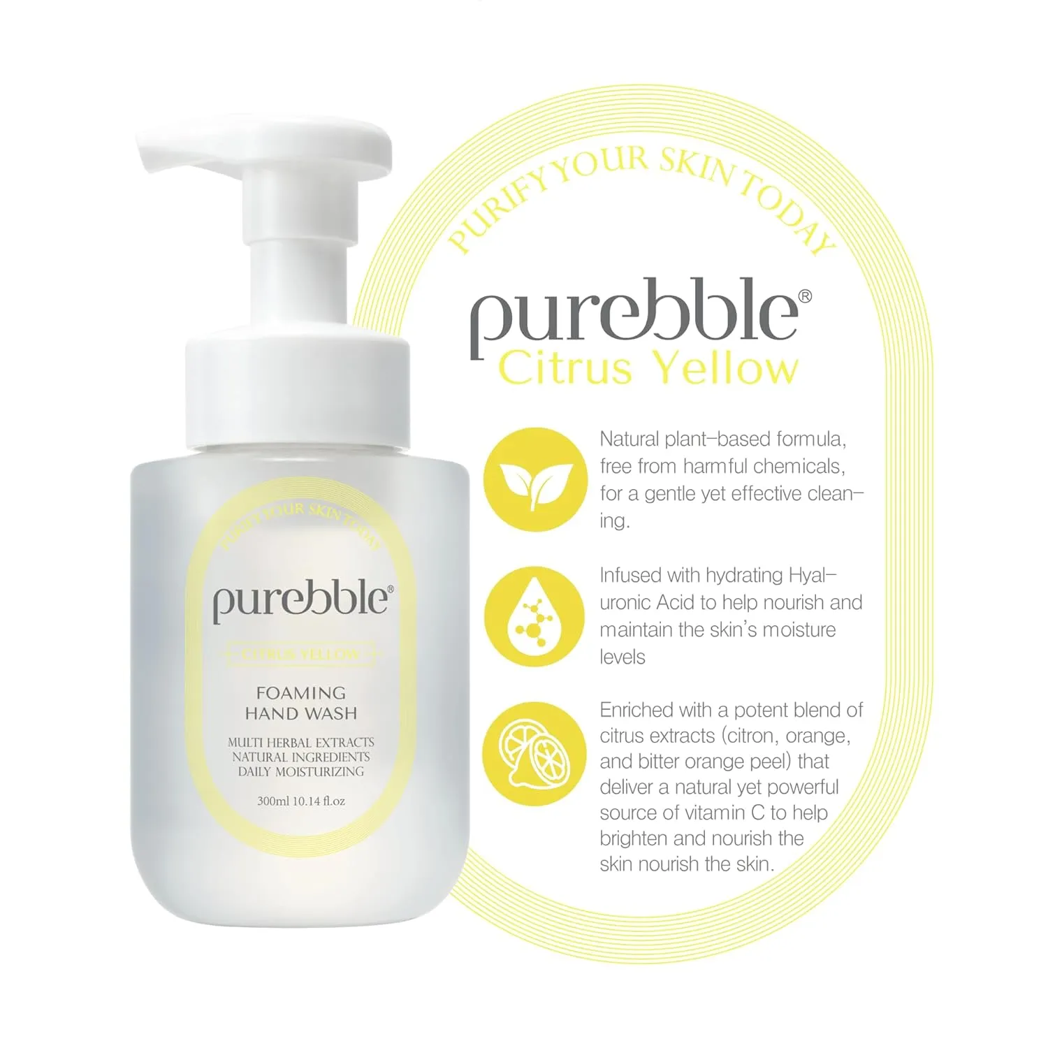 Citrus Yellow Foaming Hand Wash with Hyaluronic Acid, Lemon Scent | Gentle, Hydrating Formula | For Kitchen and Bathroom | Cruelty Free, Sulfate Free | 2 Pack
