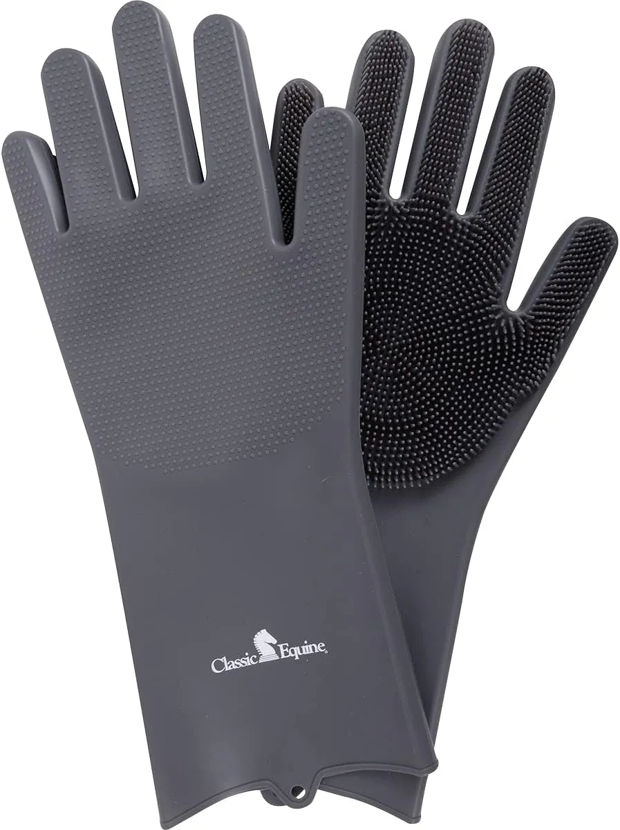 Classic Equine Grooming Wash Gloves, Grey