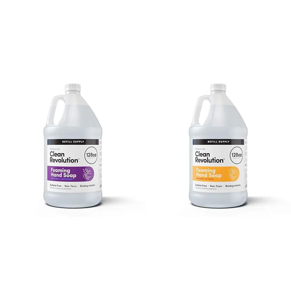 Clean Revolution Foaming Hand Soap Refill Supply Container. Natural Lavender and Dreamy Citrus Fragrances, 128 Fl Oz Each
