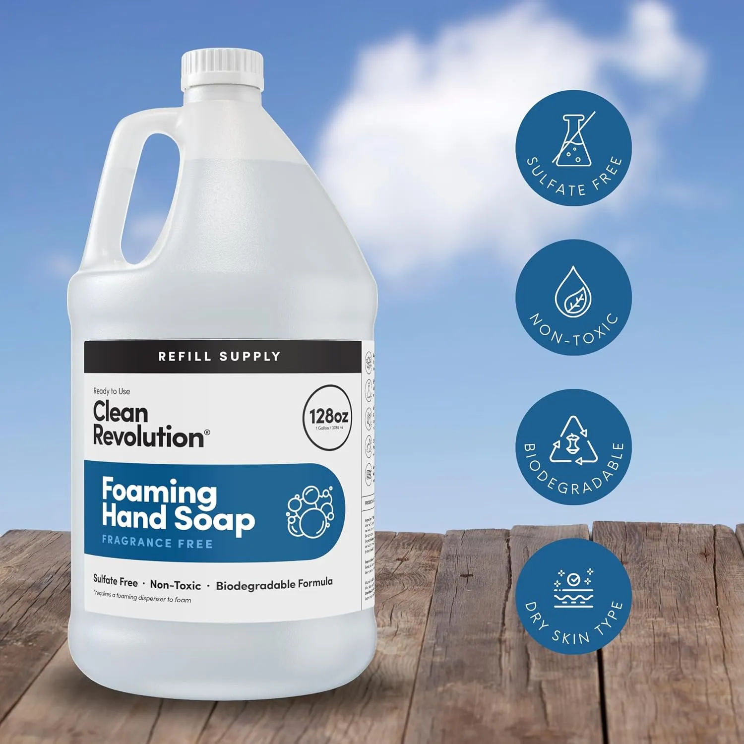 Clean Revolution Foaming Hand Soap Refill Supply, Gentle, Moisturizing & Eco-Friendly, Ready to Use Formula, Gluten Free, Unscented, Fragrance Free, 128 Fl Oz