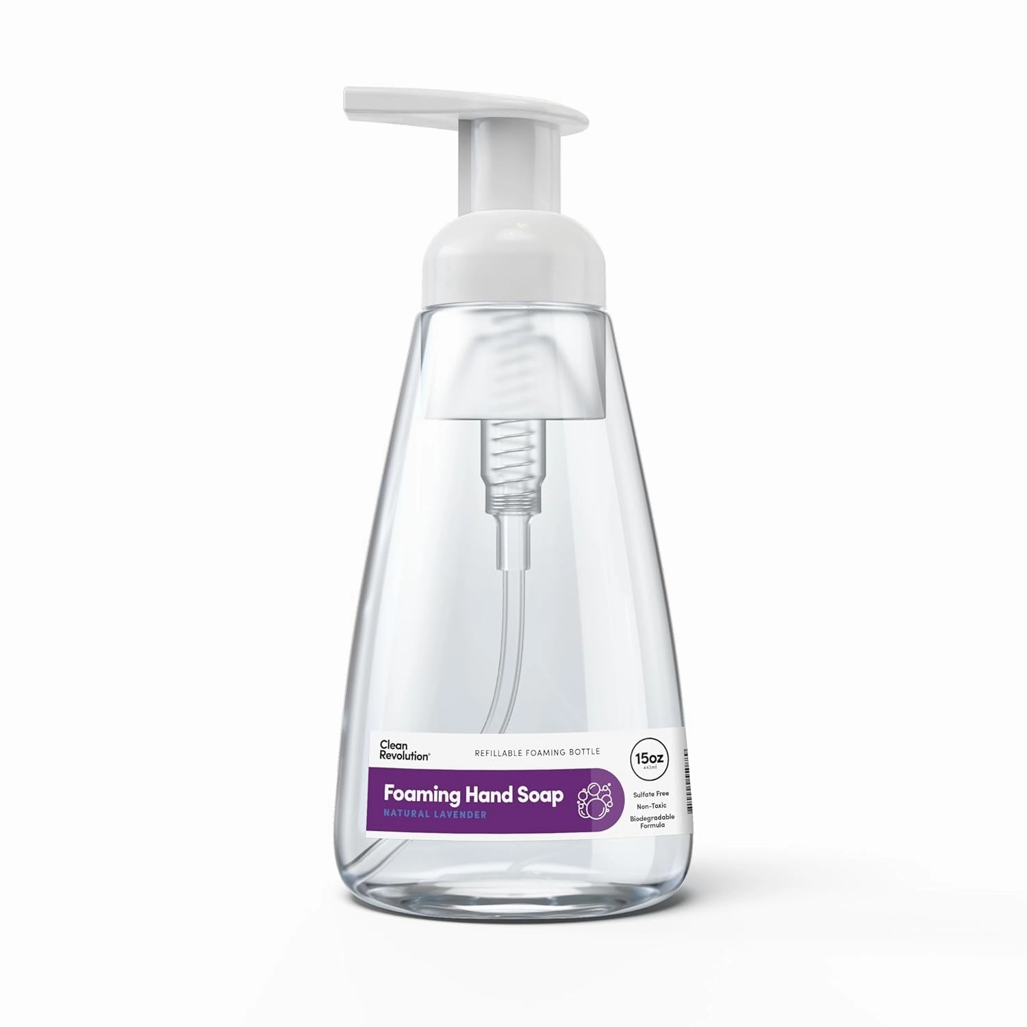 Clean Revolution Foaming Hand Soap, Gentle, Moisturizing, Ready To Use Formula, Real Essential Oils, Gluten Free, Natural Lavender, 15 Fl Oz, Pack of 8