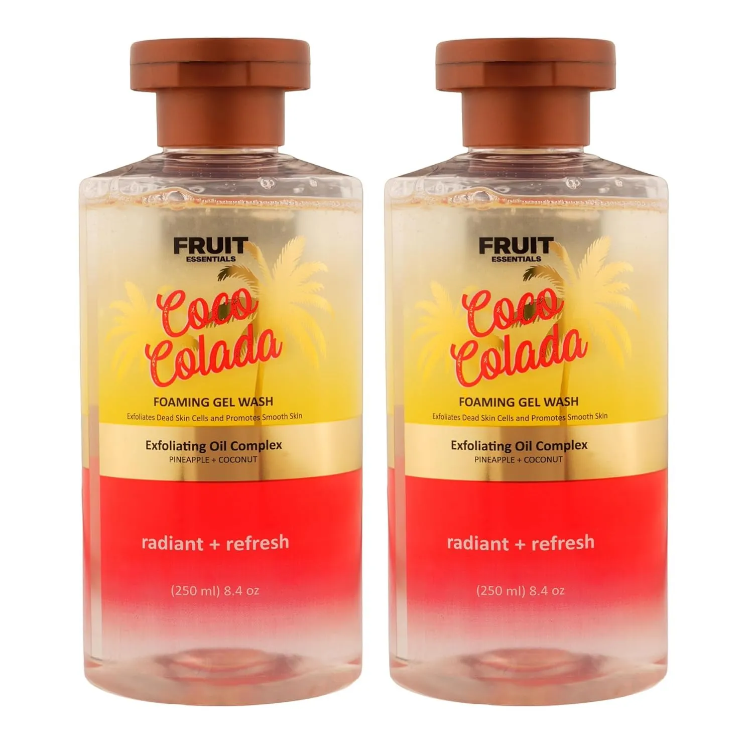 Coco Colada Foaming Gel Body Wash | Exfoliating Oil Complex with Coconut & Pineapple | Gently Exfoliates & Promotes Smooth Skin | 250ml (Pack Of 2)