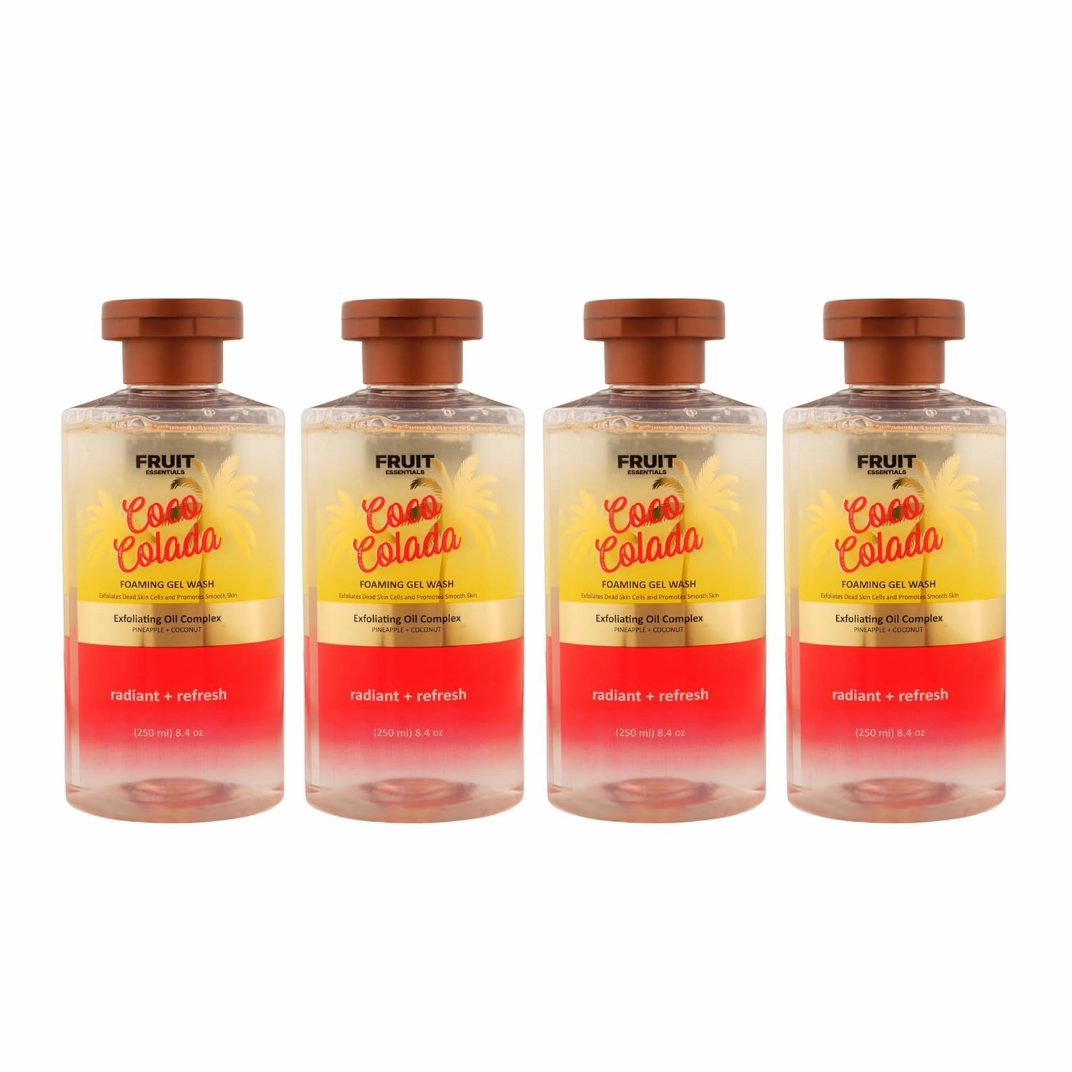 Coco Colada Foaming Gel Body Wash | Exfoliating Oil Complex with Coconut & Pineapple | Gently Exfoliates & Promotes Smooth Skin | 250ml (Pack Of 4)