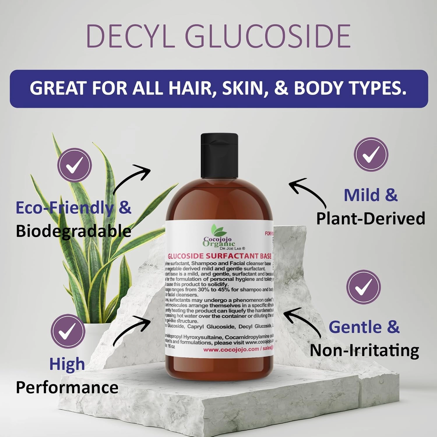 cocojojo Coco Glucoside Natural Surfactant - Surfactants for Soap Making DIY Shower Gel, Skin Care, Body and Face Wash, Plant Derived, Natural - 16 Oz