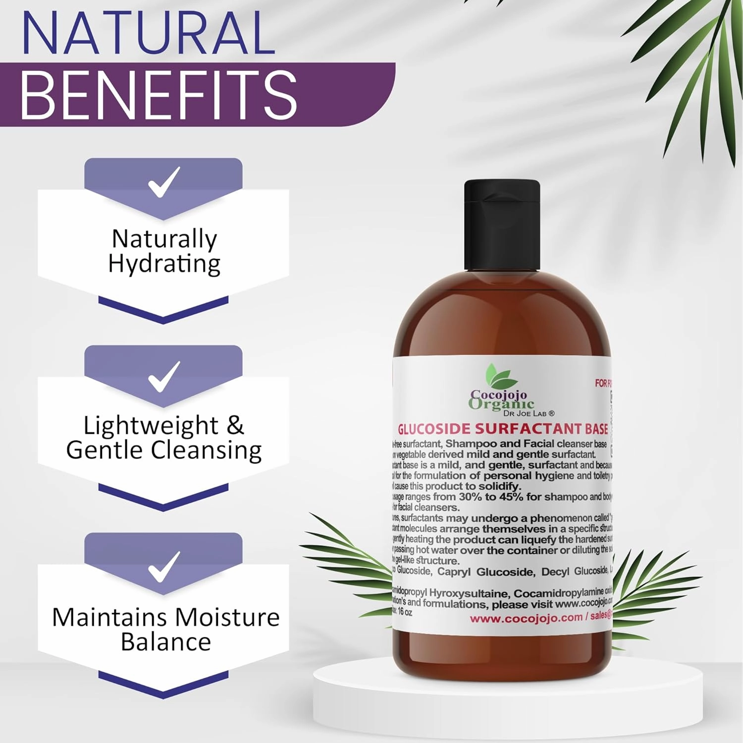cocojojo Coco Glucoside Natural Surfactant - Surfactants for Soap Making DIY Shower Gel, Skin Care, Body and Face Wash, Plant Derived, Natural - 16 Oz