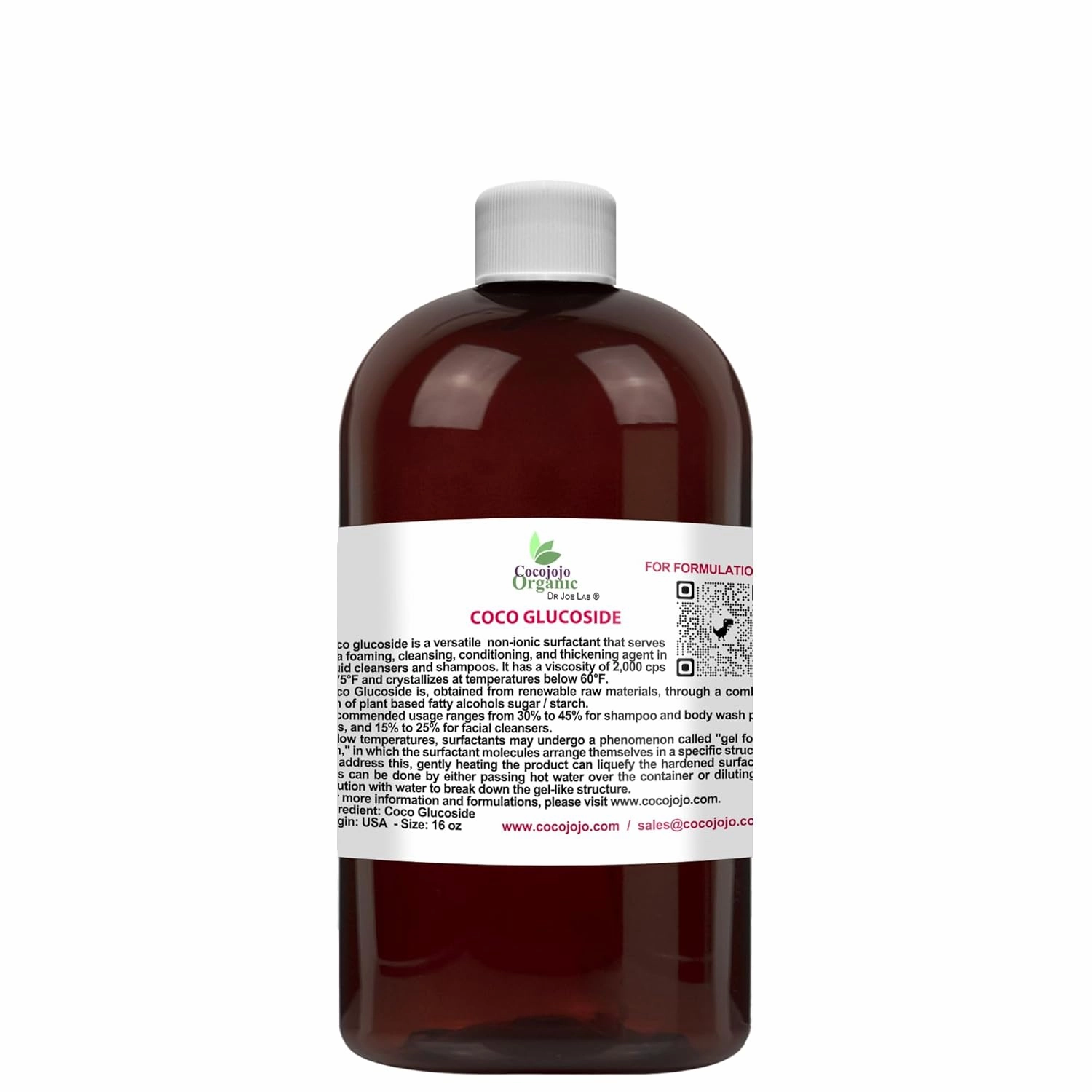 cocojojo Coco Glucoside Natural Surfactant - Surfactants for Soap Making DIY Shower Gel, Skin Care, Body and Face Wash, Plant Derived, Natural - 16 Oz