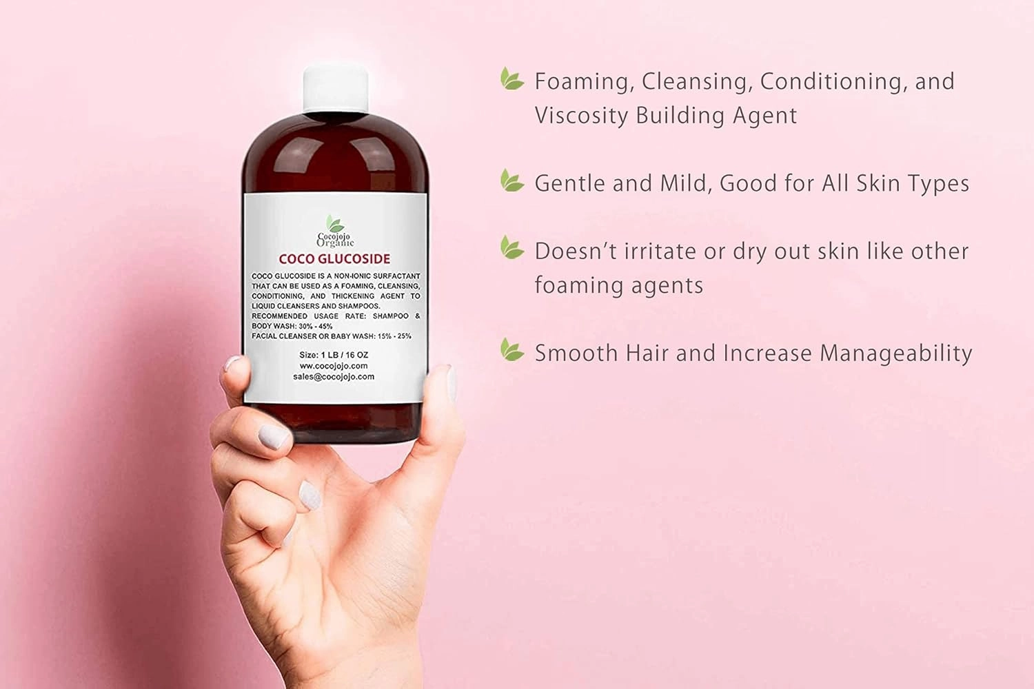 cocojojo Coco Glucoside Natural Surfactant - Surfactants for Soap Making DIY Shower Gel, Skin Care, Body and Face Wash, Plant Derived, Natural - 16 Oz