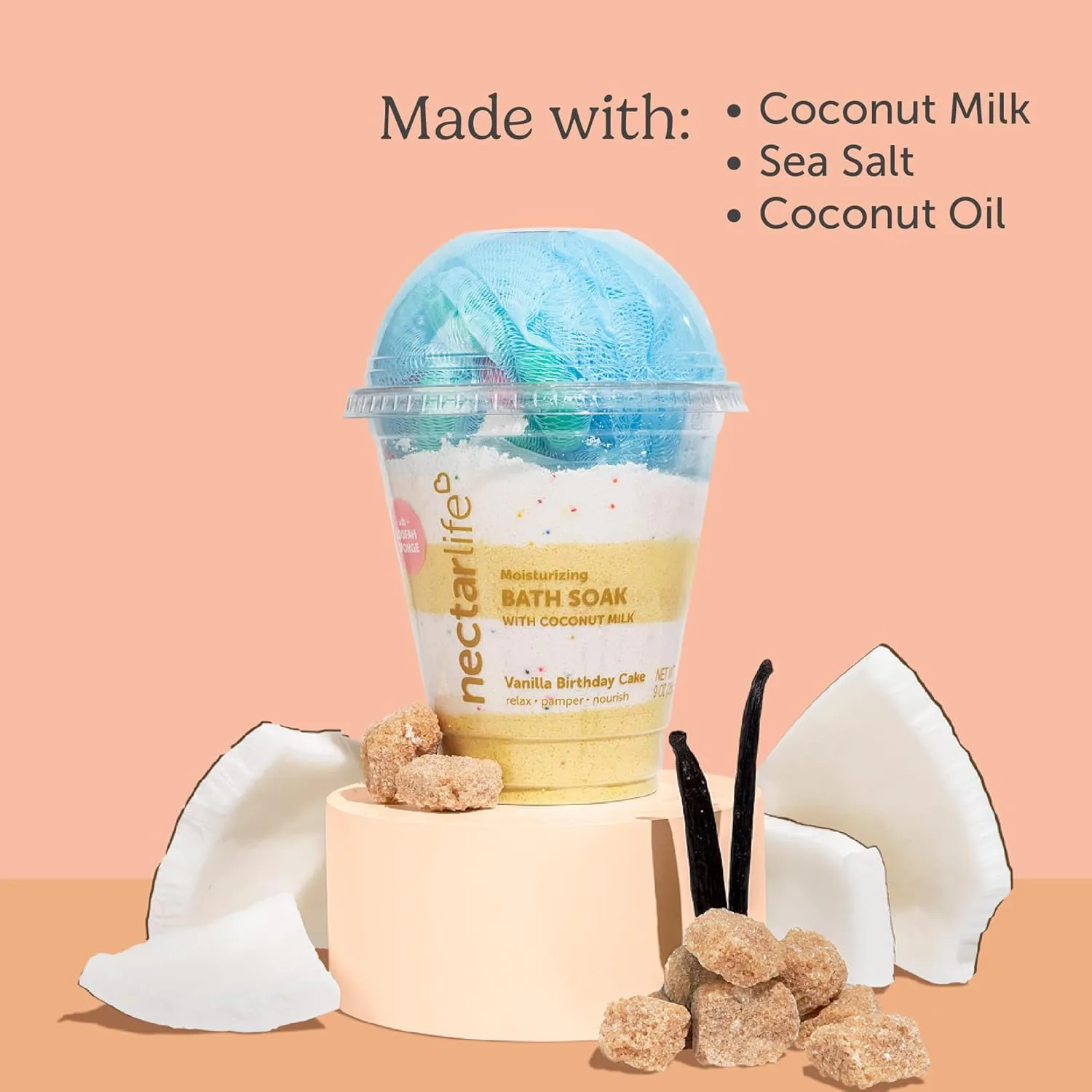 Coconut Milk Bath Soak, Salt Bath, Bubble Bath, Natural Detox Foaming Body Soak, Foot Soak, Vegan Body Skin Care, 9 oz. (Vanilla Sugar)