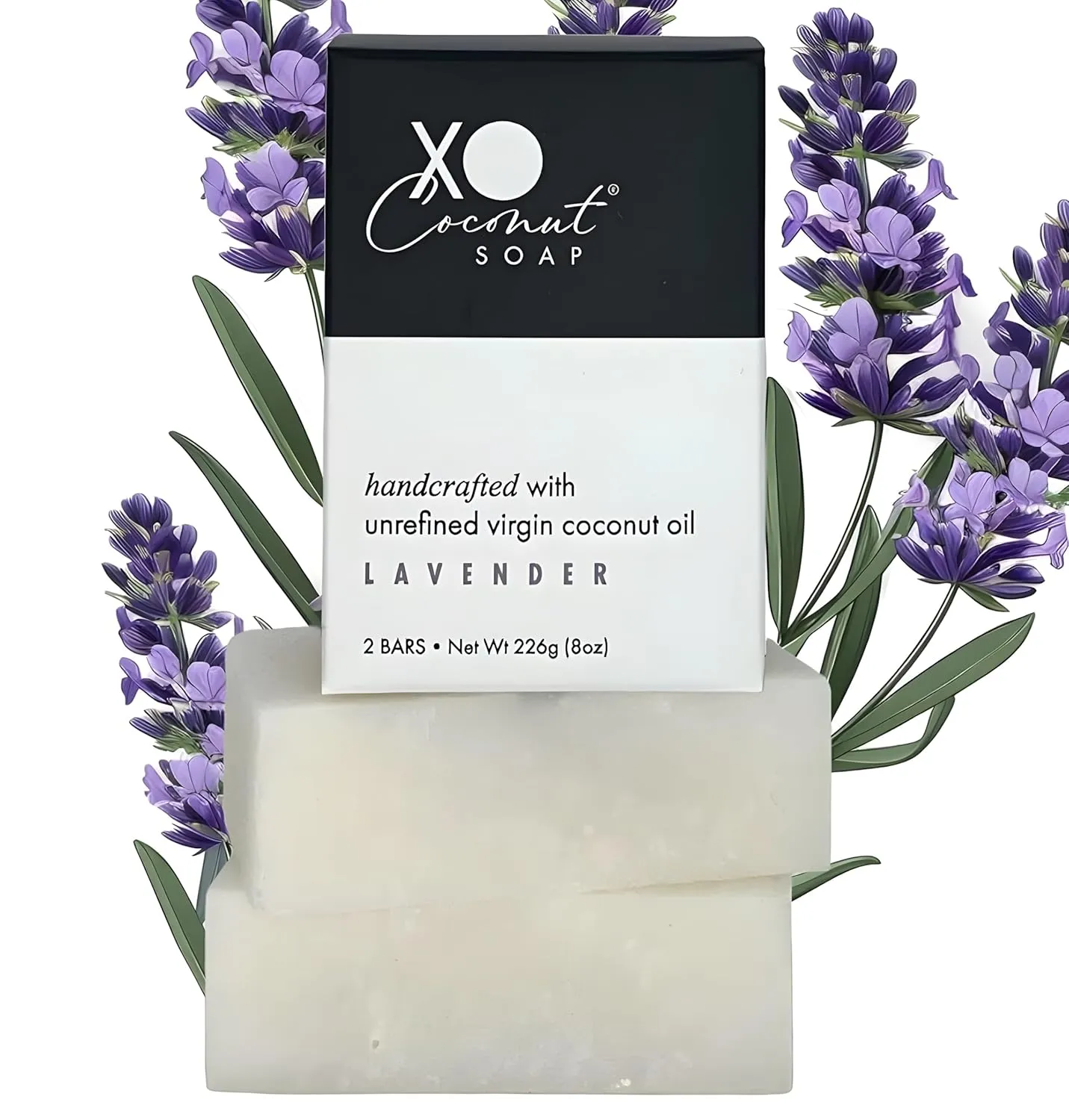 Coconut Oil Bar Soap Handcrafted Organic Natural Face Body Hands Vegan Scented Lavender Essential Oil - 2 Bars, 4oz Each