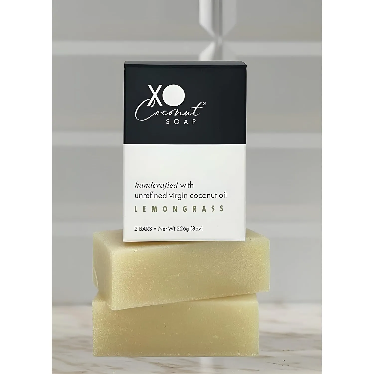 Coconut Oil Bar Soap Handcrafted Organic Natural Face Body Hands Vegan Scented Lemongrass Essential Oil - 2 Bars, 4 Ounces Each
