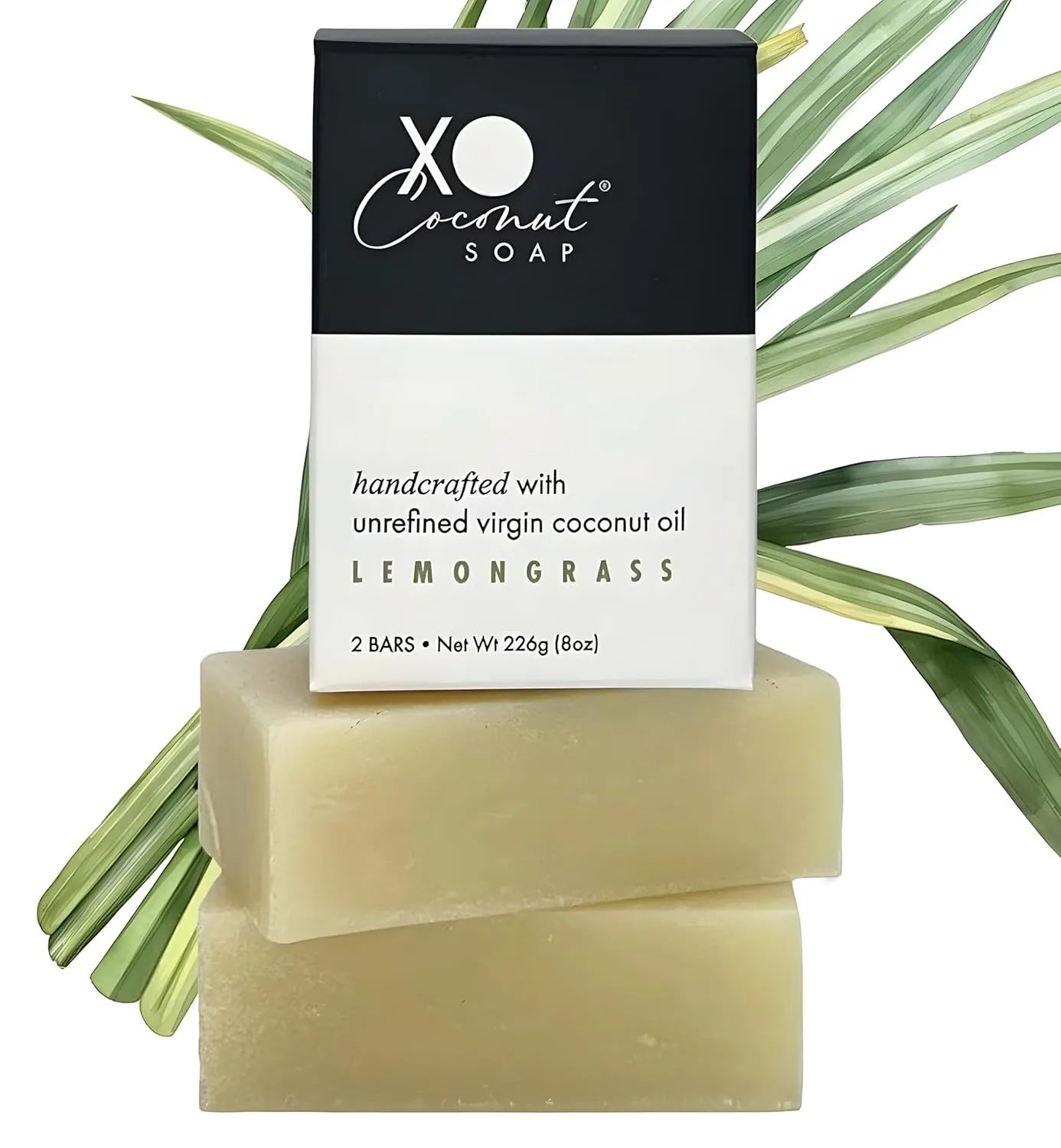 Coconut Oil Bar Soap Handcrafted Organic Natural Face Body Hands Vegan Scented Lemongrass Essential Oil - 2 Bars, 4 Ounces Each