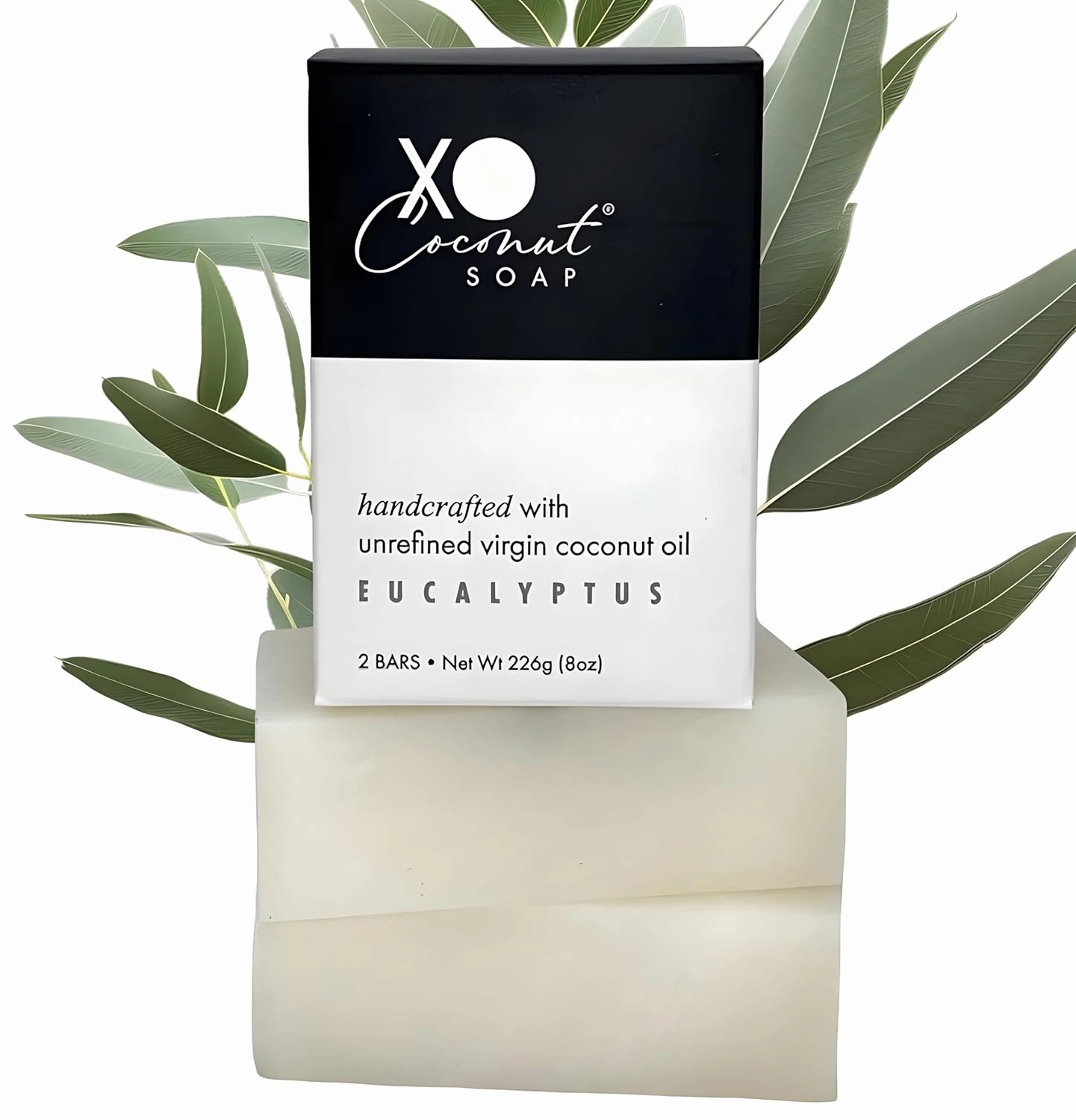 Coconut Oil Bar Soap Handcrafted Organic Natural Face Body Hands Vegan Scented Eucalyptus Essential Oil - 2 Bars, 4 Ounces Each