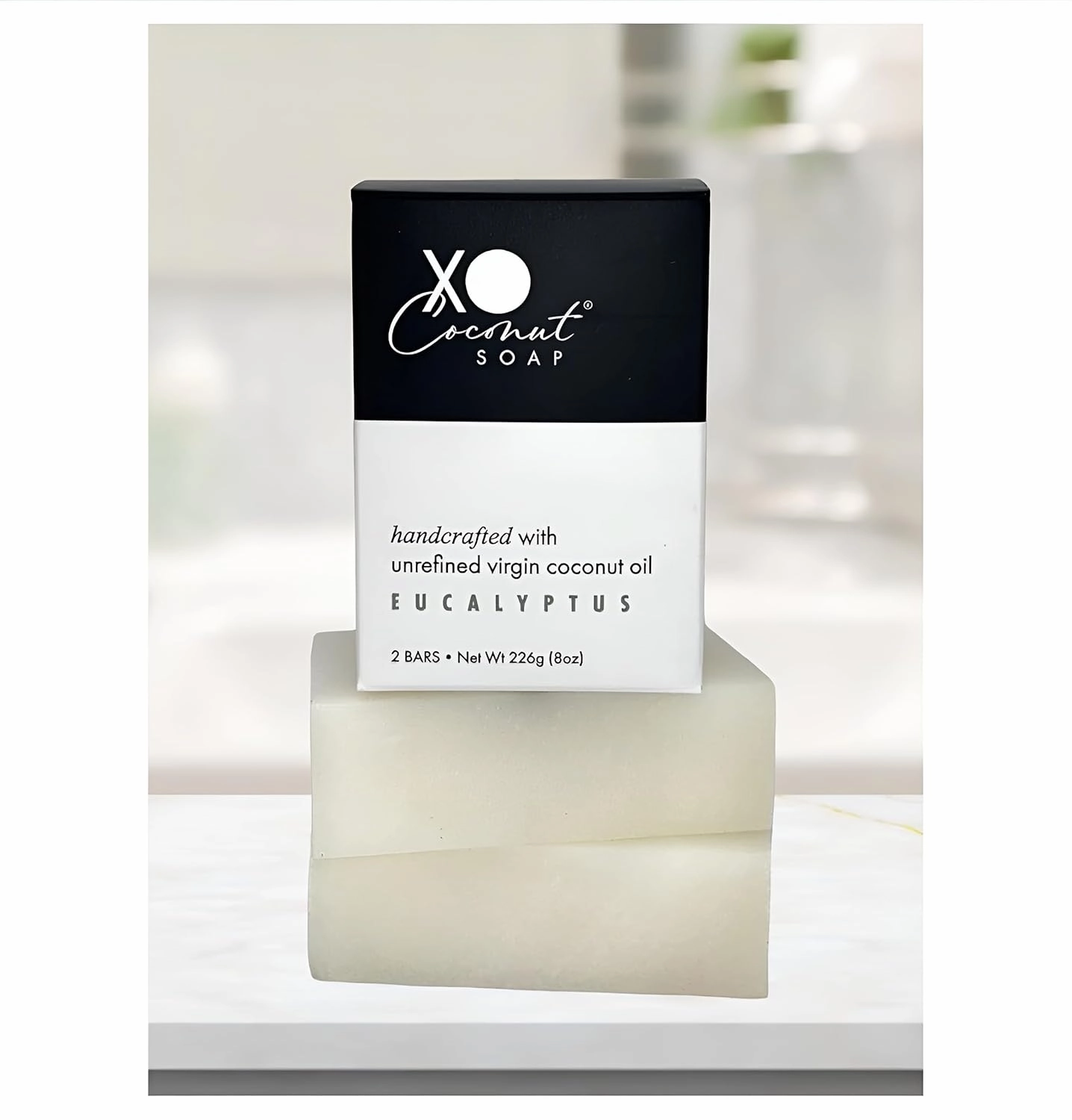 Coconut Oil Bar Soap Handcrafted Organic Natural Face Body Hands Vegan Scented Eucalyptus Essential Oil - 2 Bars, 4 Ounces Each