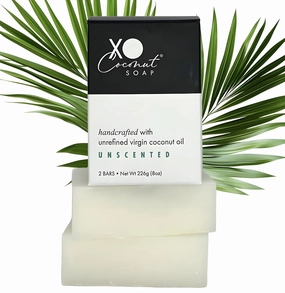 Coconut Oil Bar Soap Handcrafted Organic Natural Face Body Hands Vegan Unscented - 2 Bars, 4 Ounces Each