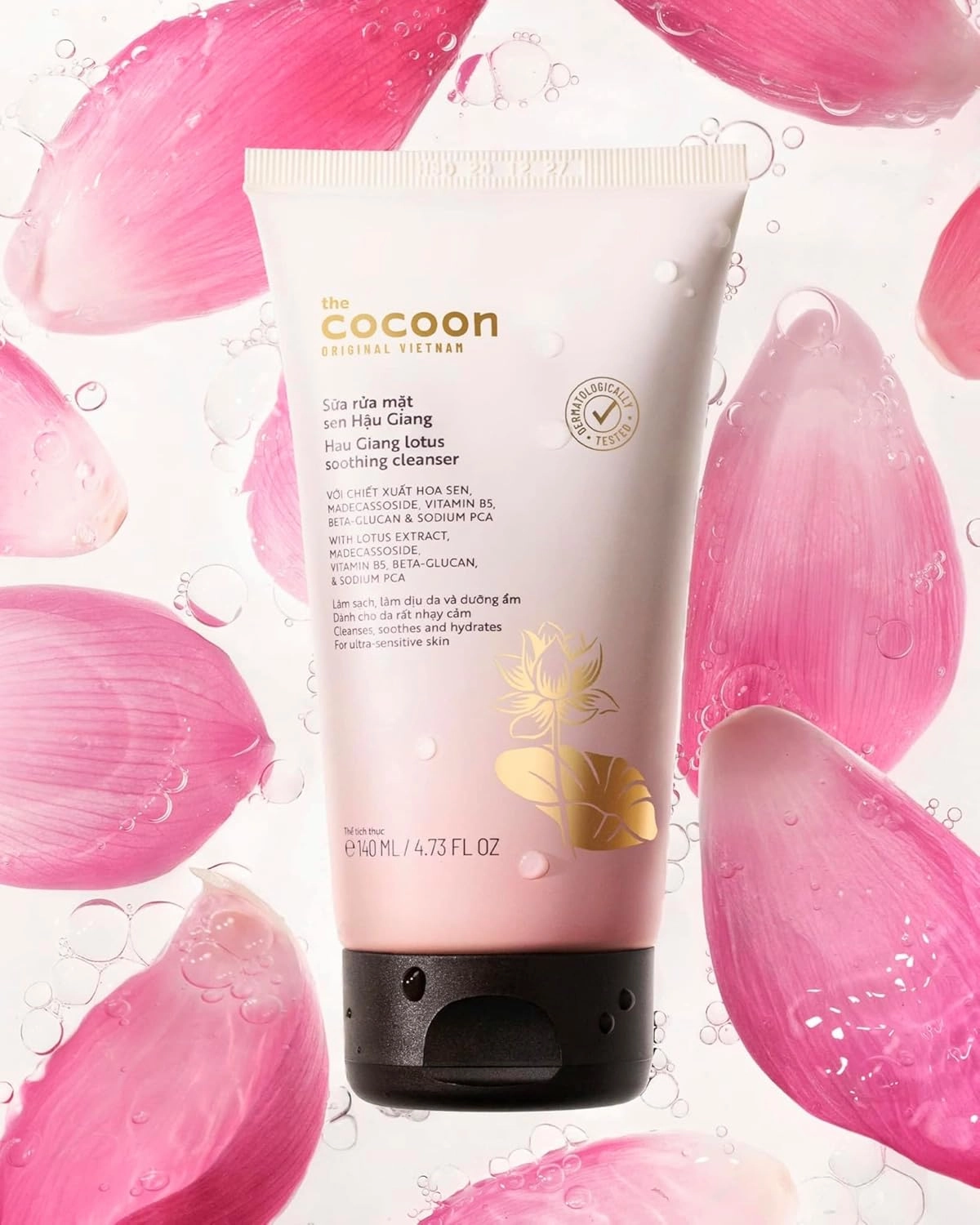Cocoon Original Hau Giang Lotus Soothing Cleanser - Gentle Facial Wash for Sensitive Skin, Natural Lotus Extract, Hydrating & Moisturizing, Protects Moisture Barrier, 100% Vegan