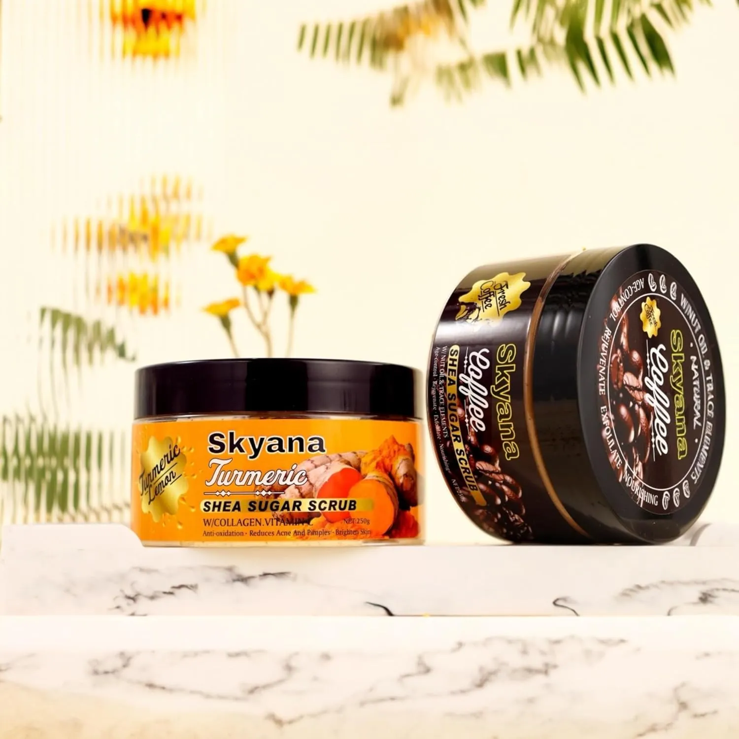 Coffee & Brazilian Nuts Shea Sugar Scrub, Face and Body Exfoliator with Walnut Oil, 250g,8.8 OZ,Collagen,age control,acne control,anti-oxidation remeval pimples.Organic.